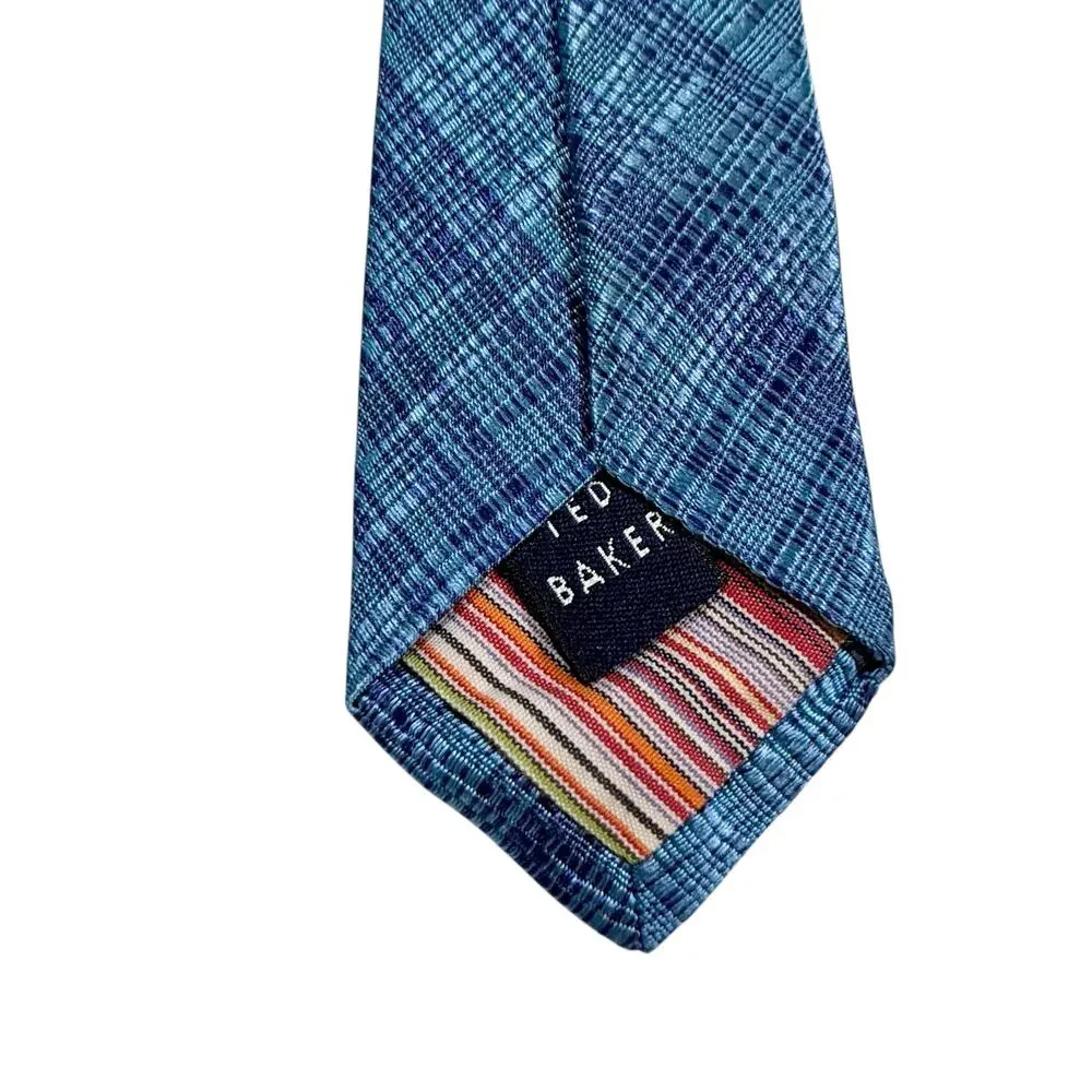 Ted Baker London Silk Tie Blue‎ on Blue Plaid Hand Tailored USA Preppy Academia